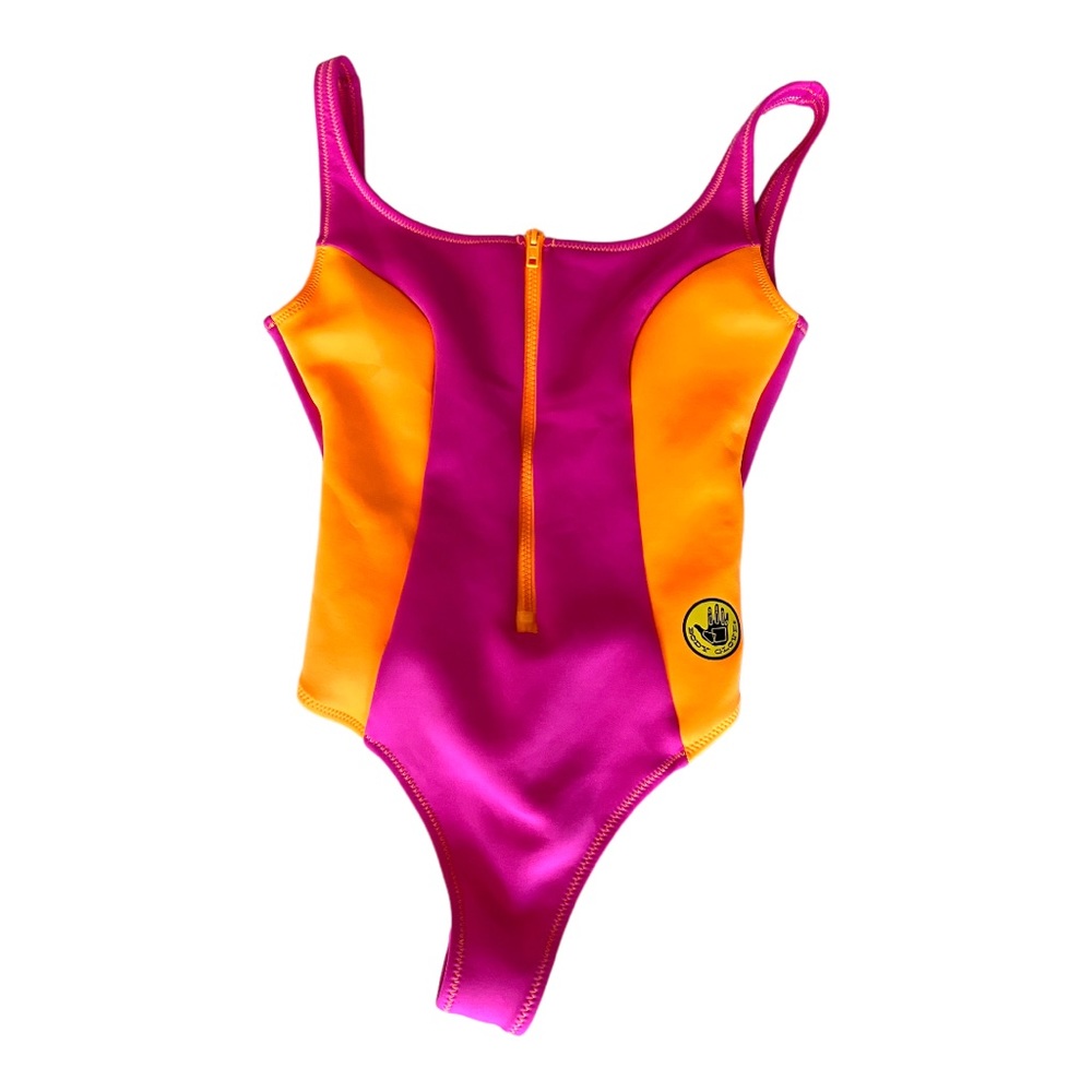 Body Glove Women's Standard 80's Throwback Time Zip Front One Piece Swimsuit